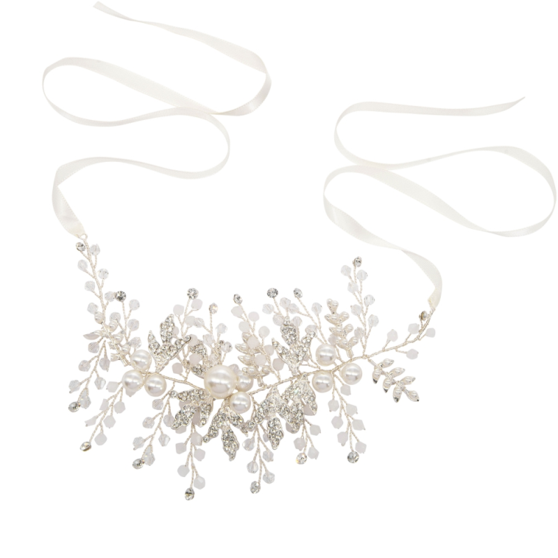 ATHENA COLLECTION - EXQUISITE PEARL HAIR VINE - HP198 SILVER