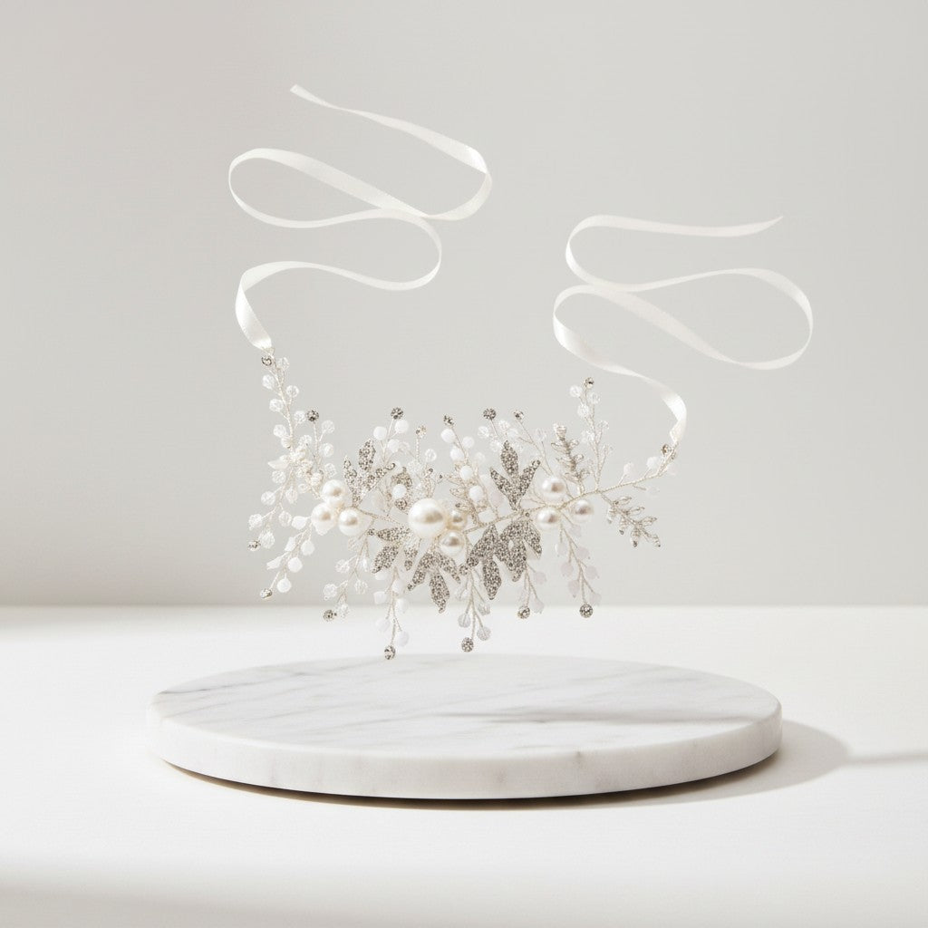 ATHENA COLLECTION - EXQUISITE PEARL HAIR VINE - HP198 SILVER