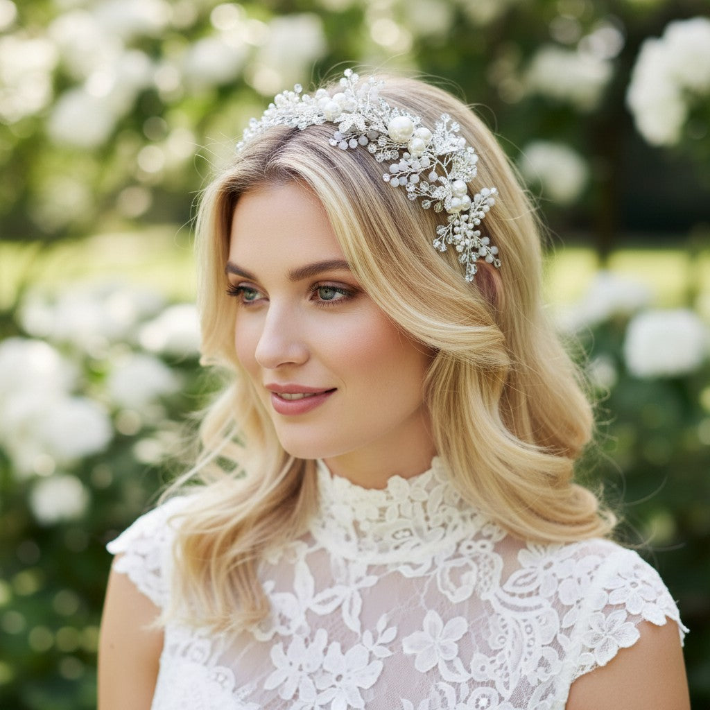 ATHENA COLLECTION - EXQUISITE PEARL HAIR VINE - HP198 SILVER