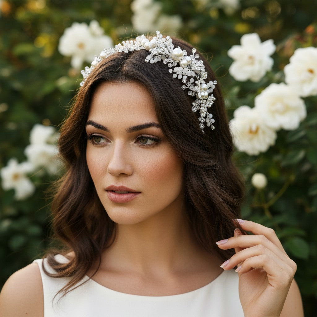 ATHENA COLLECTION - EXQUISITE PEARL HAIR VINE - HP198 SILVER