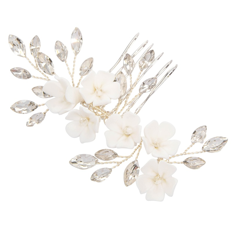 ATHENA COLLECTION - FLORAL BEAUTY COMB - HC236 SILVER