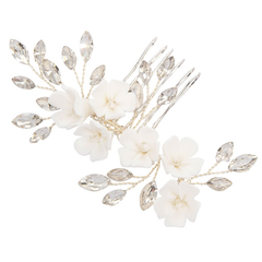 ATHENA COLLECTION - FLORAL BEAUTY COMB - HC236 SILVER