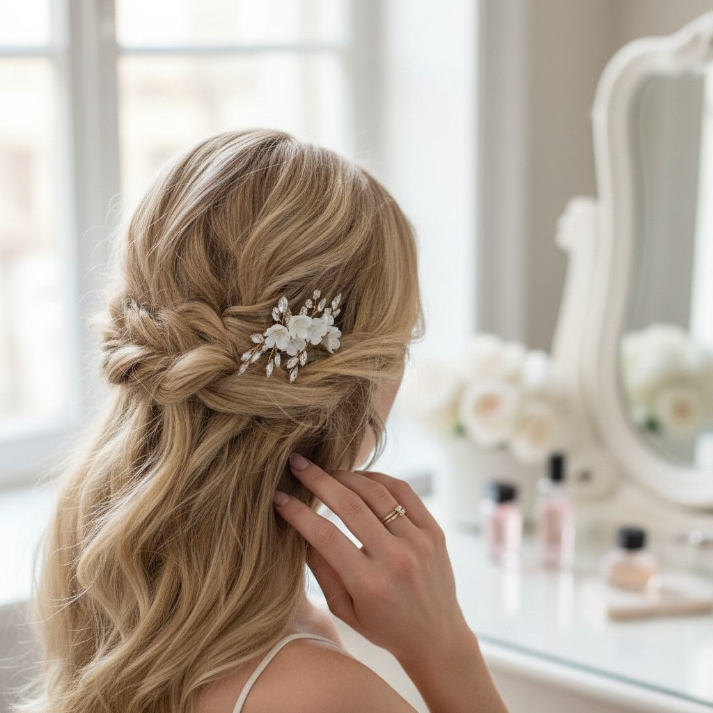 ATHENA COLLECTION - FLORAL BEAUTY COMB - HC236 SILVER