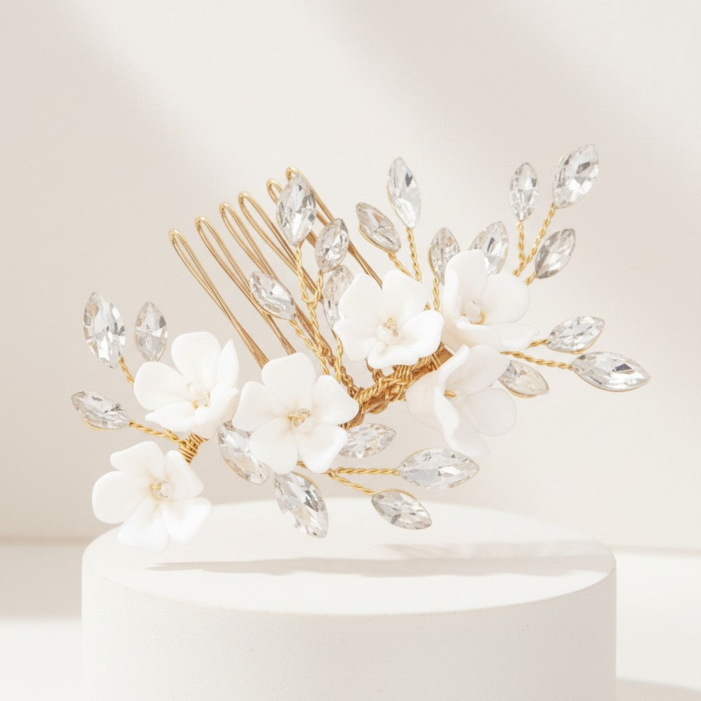 ATHENA COLLECTION - FLORAL BEAUTY COMB - HC236 GOLD