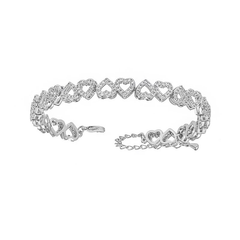 CUBIC ZIRCONIA COLLECTION - CRYSTAL HEARTS BRACELET - BR132 SILVER