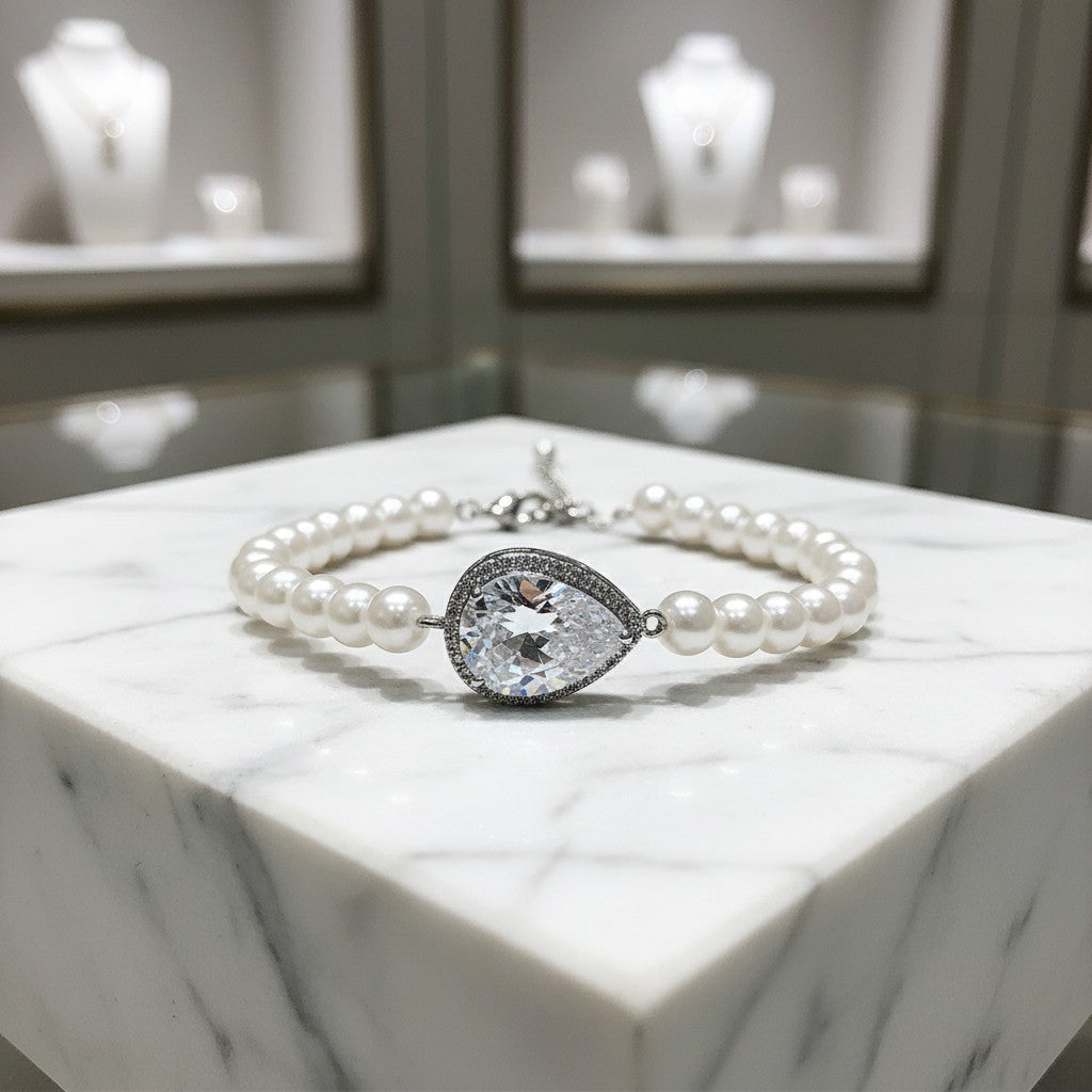 CUBIC ZIRCONIA COLLECTION - CHIC PEARL BRACELET -CZBRA15