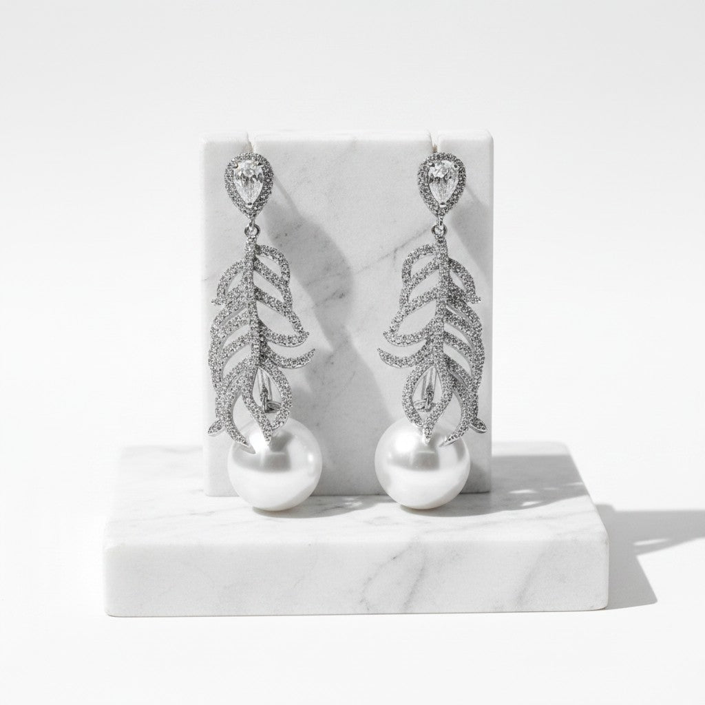 CUBIC ZIRCONIA COLLECTION - EXQUISITE GATSBY INSPIRED  EARRINGS - CZER624 SILVER
