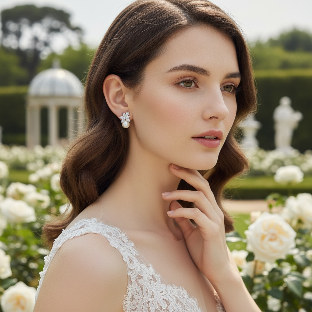 CUBIC ZIRCONIA COLLECTION - PEARL SPARKLE EARRINGS - CZER625 SILVER