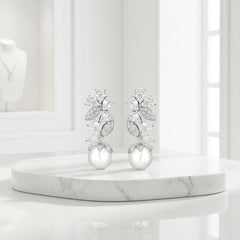 CUBIC ZIRCONIA COLLECTION -  VINTAGE STARLET EARRINGS - CZER626 SILVER