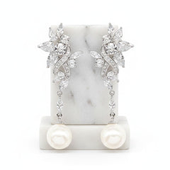 CUBIC ZIRCONIA COLLECTION - EXQUISITE PEARL DROP EARRINGS - CZER627