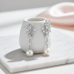 CUBIC ZIRCONIA COLLECTION - EXQUISITE PEARL DROP EARRINGS - CZER627