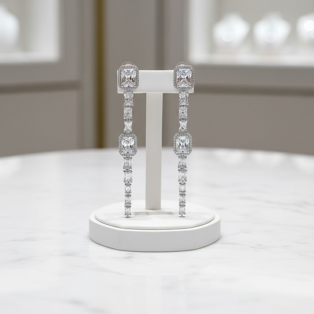 CUBIC ZIRCONIA COLLECTION - GLITZY ART DECO DROP EARRINGS - CZER628
