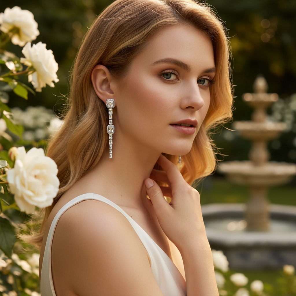 CUBIC ZIRCONIA COLLECTION - GLITZY ART DECO DROP EARRINGS - CZER628