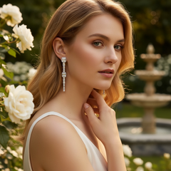 CUBIC ZIRCONIA COLLECTION - GLITZY ART DECO DROP EARRINGS - CZER628