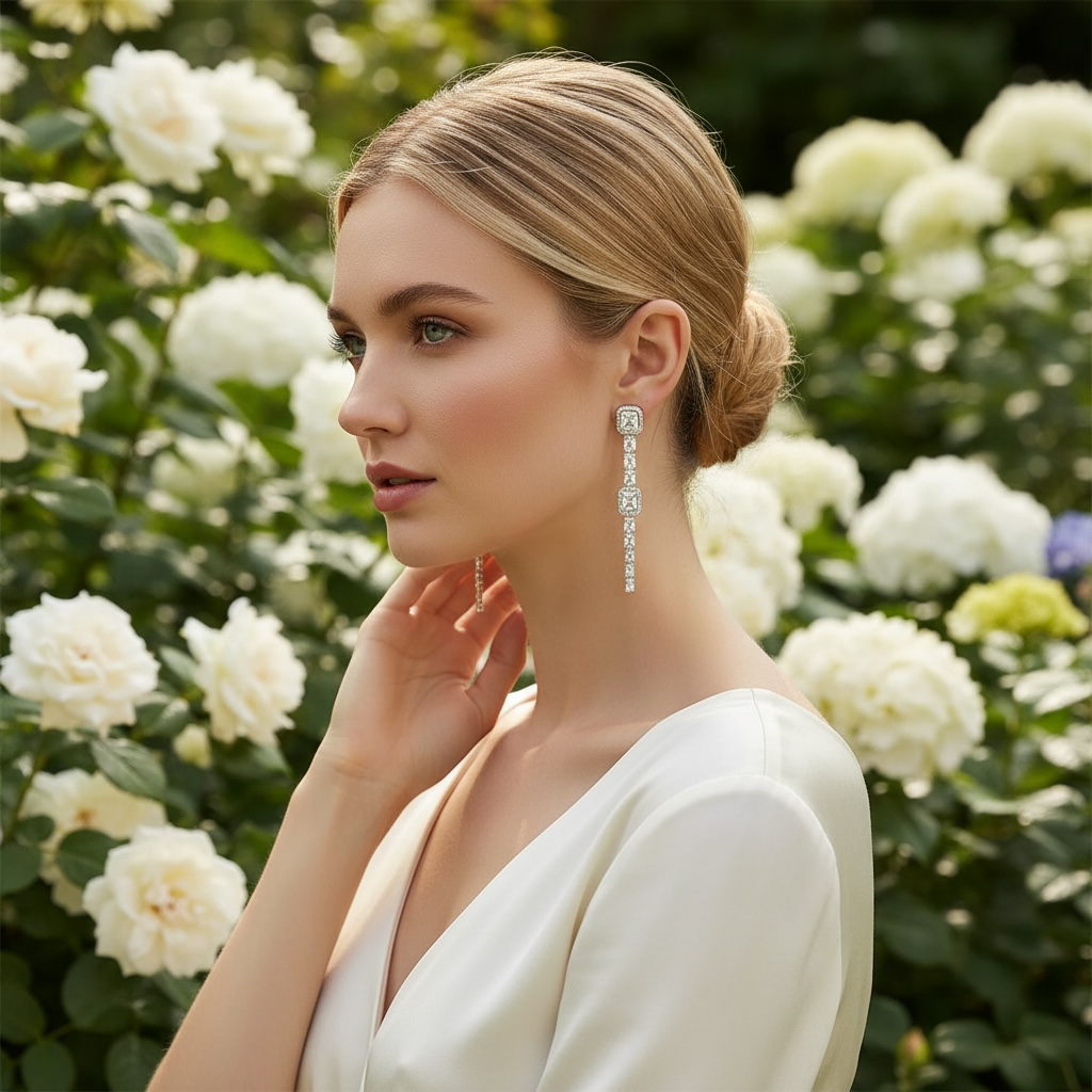 CUBIC ZIRCONIA COLLECTION - GLITZY ART DECO DROP EARRINGS - CZER628