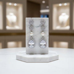 CUBIC ZIRCONIA COLLECTION - SPARKLE PEARL DROP EARRINGS - CZER630