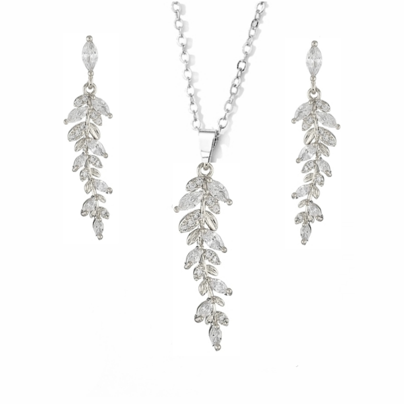 CZNK139 CUBIC ZIRCONIA COLLECTION -- DAINTY FEATHER NECKLACE SET - CZNK157 aa