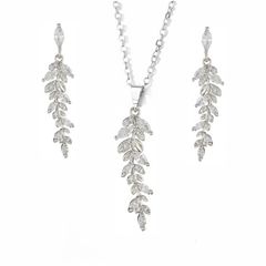 CZNK139 CUBIC ZIRCONIA COLLECTION -- DAINTY FEATHER NECKLACE SET - CZNK157 aa