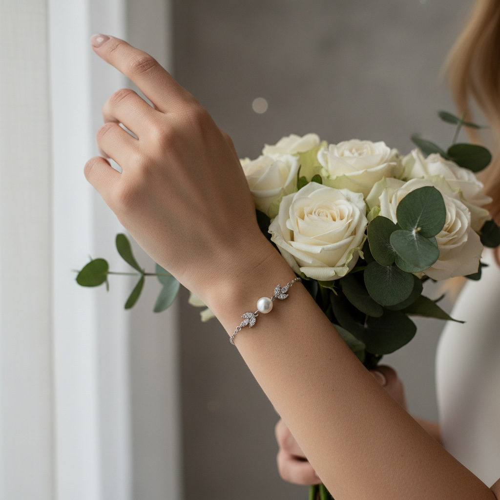 CUBIC ZIRCONIA COLLECTION - CHIC PEARL BRACELET - BR134 SILVER