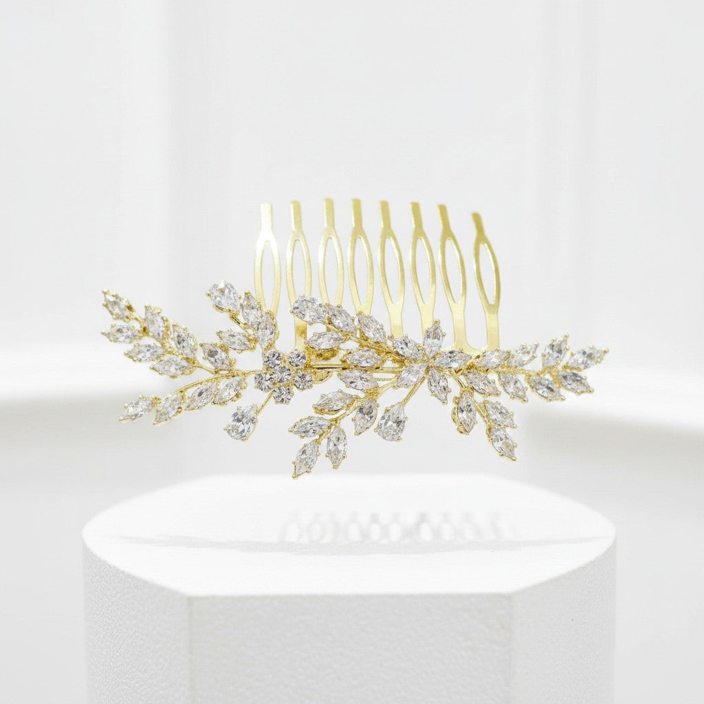 CUBIC ZIRCONIA COLLECTION - GLITZY GLAM HAIR COMB - HC233 GOLD