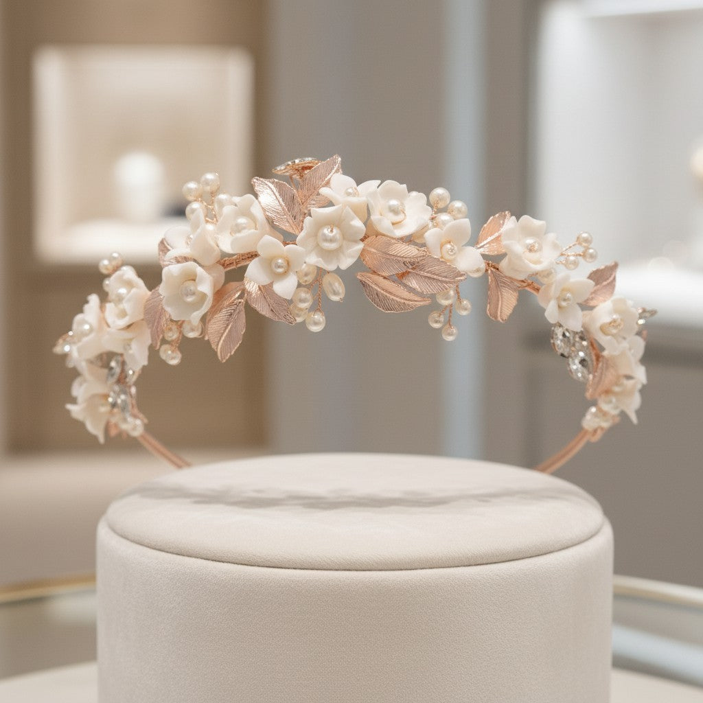 ATHENA COLLECTION - EXQUISITE PEARLIE HEADBAND - AHB121 ROSE GOLD
