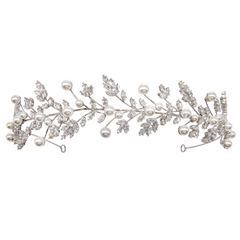 CUBIC ZIRCONIA COLLECTION - GRACELFUL PEARL HEADBAND - AHB128 SILVER