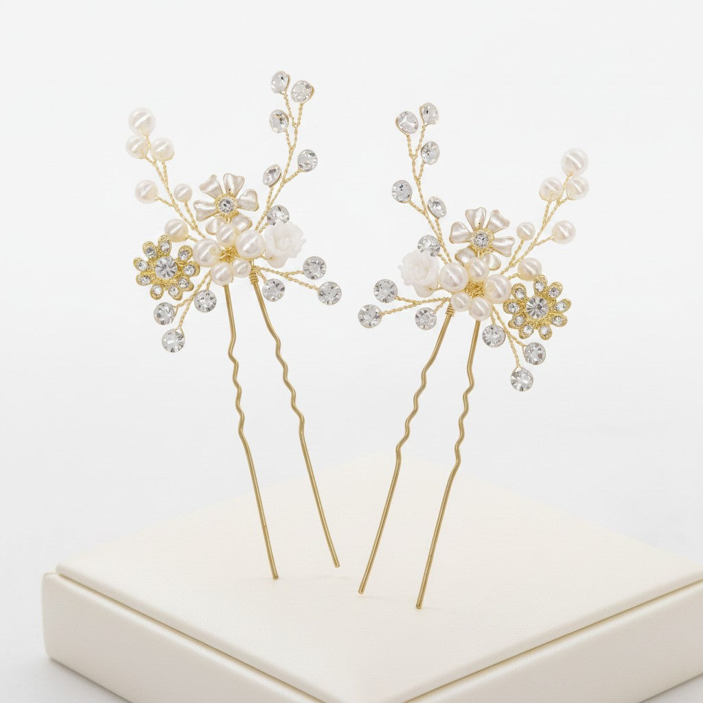 ATHENA COLLECTION - ETERNALLY PEARL HAIR PINS (PAIR)  - PIN 36 GOLD
