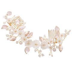 ATHENA COLLECTION - EXQUISITE FLORAL HAIR COMB - HC239 BLUSH PINK