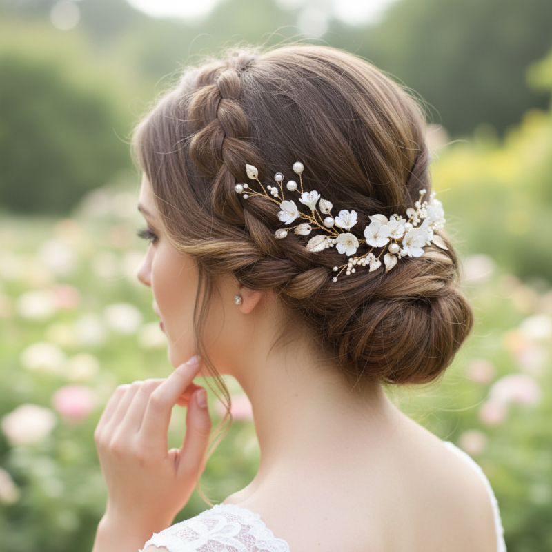ATHENA COLLECTION - EXQUISITE FLORAL HAIR COMB - HC239 BLUSH PINK