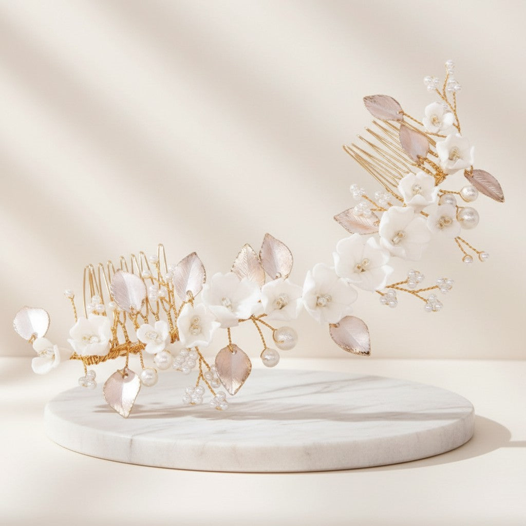 ATHENA COLLECTION - EXQUISITE FLORAL HAIR COMB - HC239 BLUSH PINK