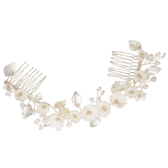 ATHENA COLLECTION - EXQUISITE FLORAL HAIR COMB - HC239 SILVER