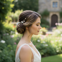 ATHENA COLLECTION - EXQUISITE FLORAL HAIR COMB - HC239 SILVER