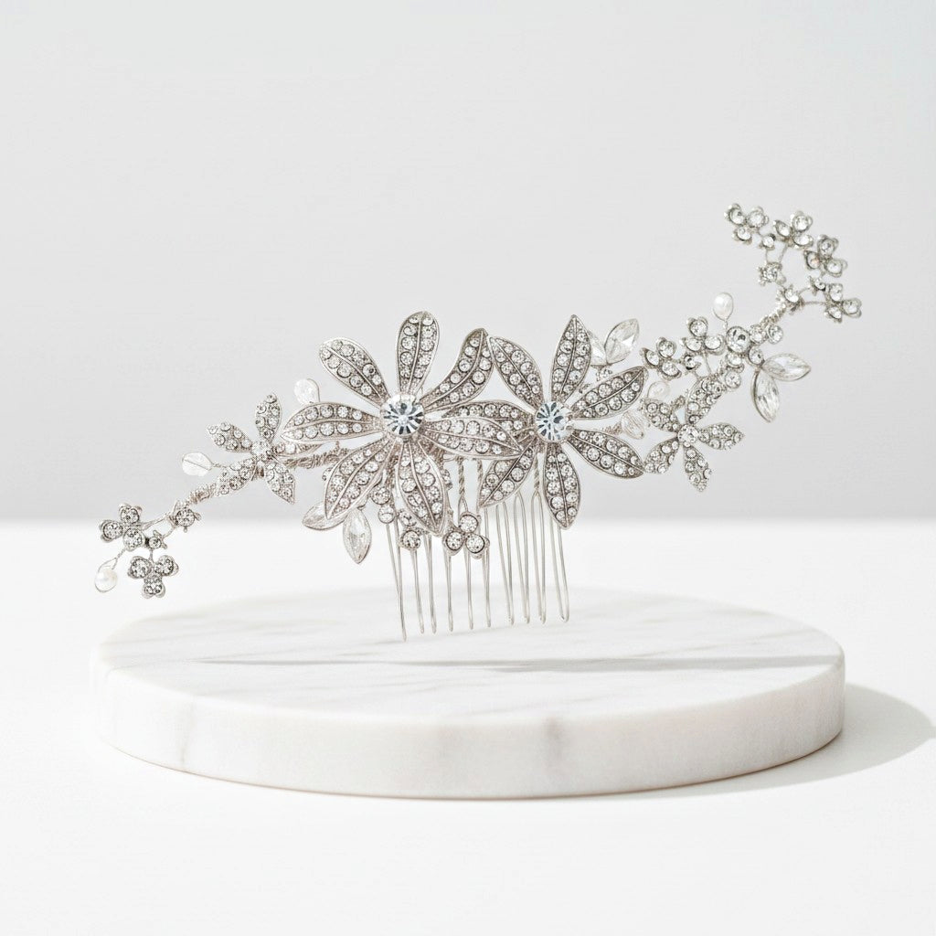 ATHENA COLLECTION - LUXE FLOWER COMB - HC242 SILVER