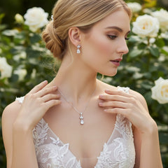 CUBIC ZIRCONIA COLLECTION - CHIC ELEGANCE NECKLACE SET - CZNK158 SILVER