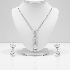 CUBIC ZIRCONIA COLLECTION - CHIC ELEGANCE NECKLACE SET - CZNK158 SILVER