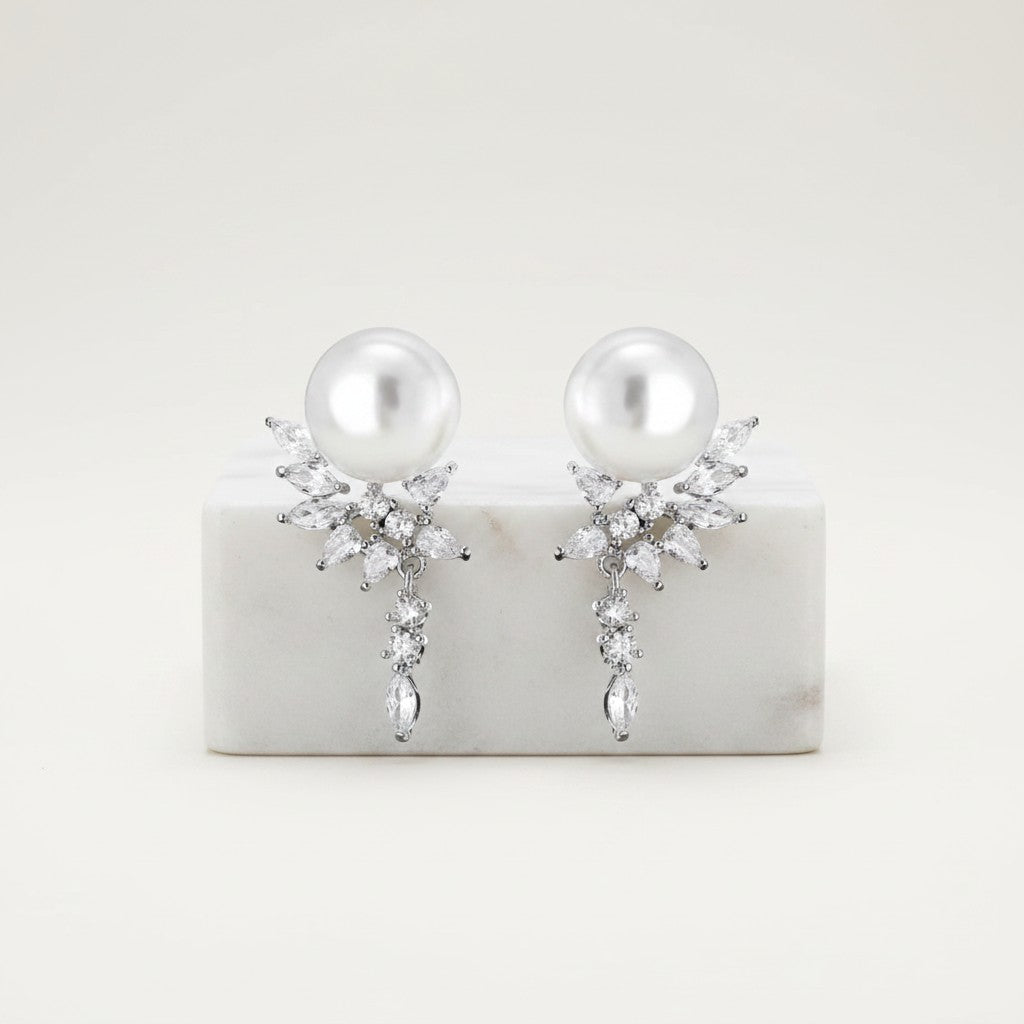 CUBIC ZIRCONIA COLLECTION - BEJEWELLED PEARL EARRINGS - CZER633