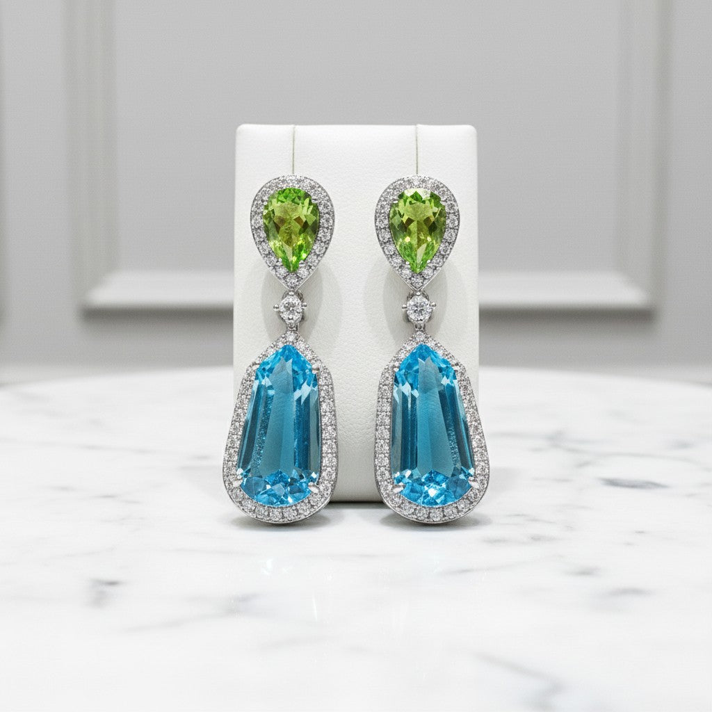 CUBIC ZIRCONIA COLLECTION - STARLET GLAM EARRINGS - CZER635 AQUA