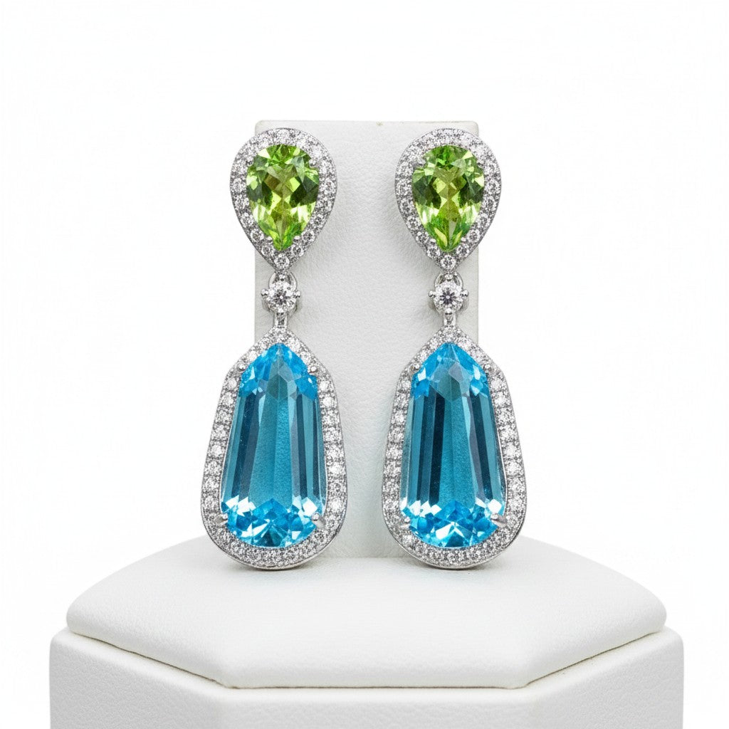 CUBIC ZIRCONIA COLLECTION - STARLET GLAM EARRINGS - CZER635 AQUA