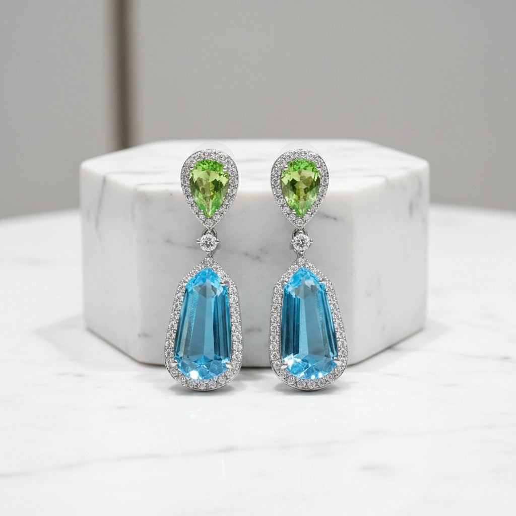 CUBIC ZIRCONIA COLLECTION - STARLET GLAM EARRINGS - CZER635 AQUA