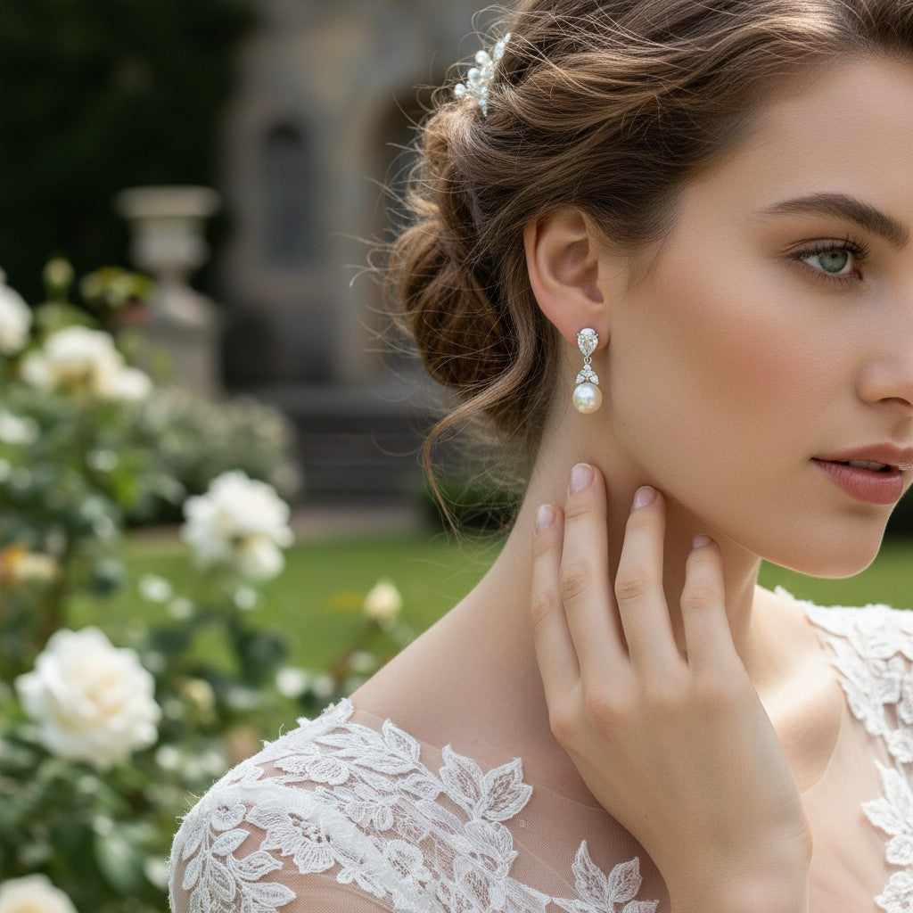 CUBIC ZIRCONIA COLLECTION - GRACEFUL PEARL EARRINGS - GOLD ER316 (ROSE GOLD)