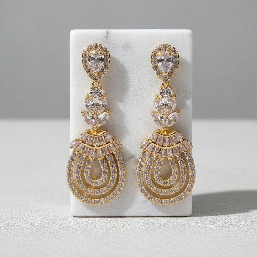 CUBIC ZIRCONIA COLLECTION - GATSBY GLAM EARRINGS - CZER519 GOLD