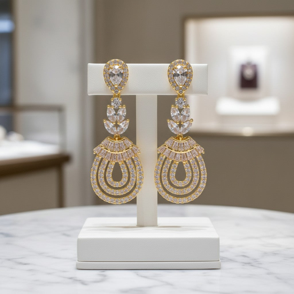 CUBIC ZIRCONIA COLLECTION - GATSBY GLAM EARRINGS - CZER519 GOLD