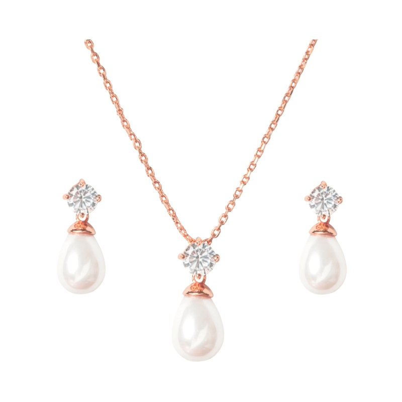 CUBIC ZIRCONIA COLLECTION - TIMELESS ELEGANCE NECKLACE SET- (CZNK74AA) ROSE GOLD