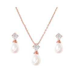 CUBIC ZIRCONIA COLLECTION - TIMELESS ELEGANCE NECKLACE SET- (CZNK74AA) ROSE GOLD