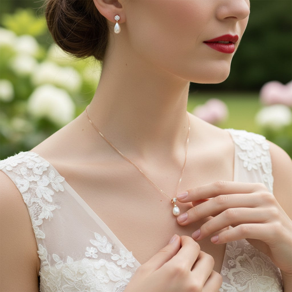 CUBIC ZIRCONIA COLLECTION - TIMELESS ELEGANCE NECKLACE SET- (CZNK74AA) ROSE GOLD