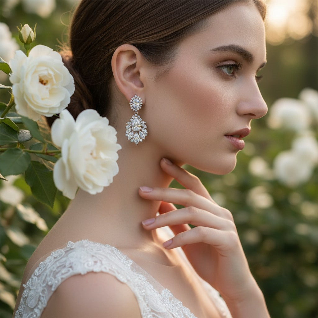 CUBIC ZIRCONIA - STARLET GLAM EARRINGS - SILVER - (CZER480)
