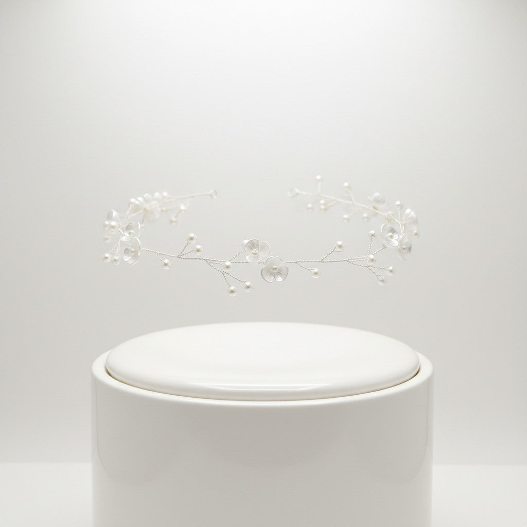 ATHENA COLLECTION - DAINTY FLORAL HAIR VINE - HP204 SILVER