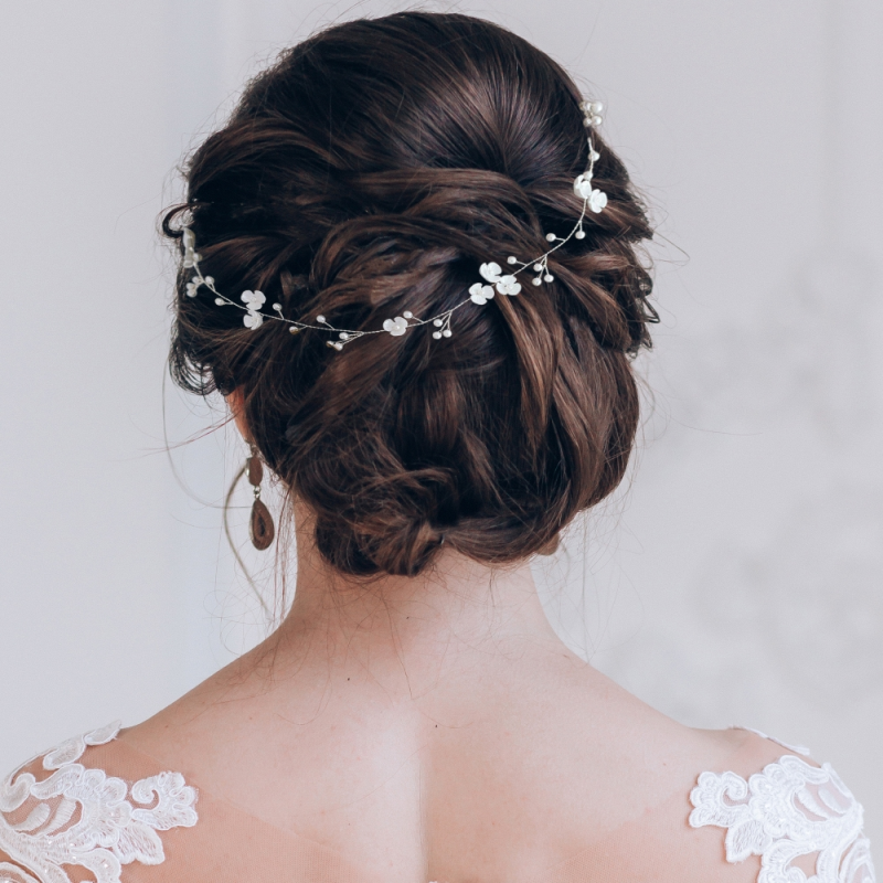 ATHENA COLLECTION - DAINTY FLORAL HAIR VINE - HP204 SILVER