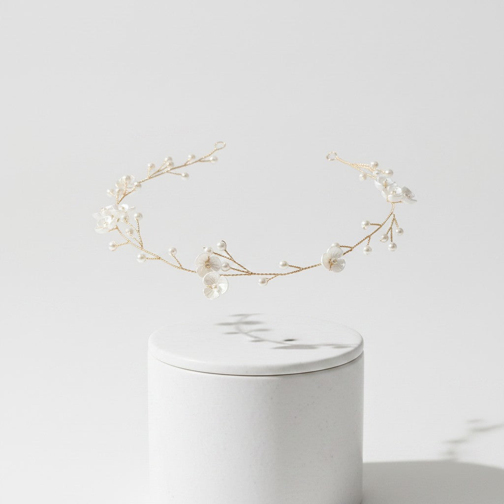 ATHENA COLLECTION - DAINTY FLORAL HAIR VINE - HP204 GOLD