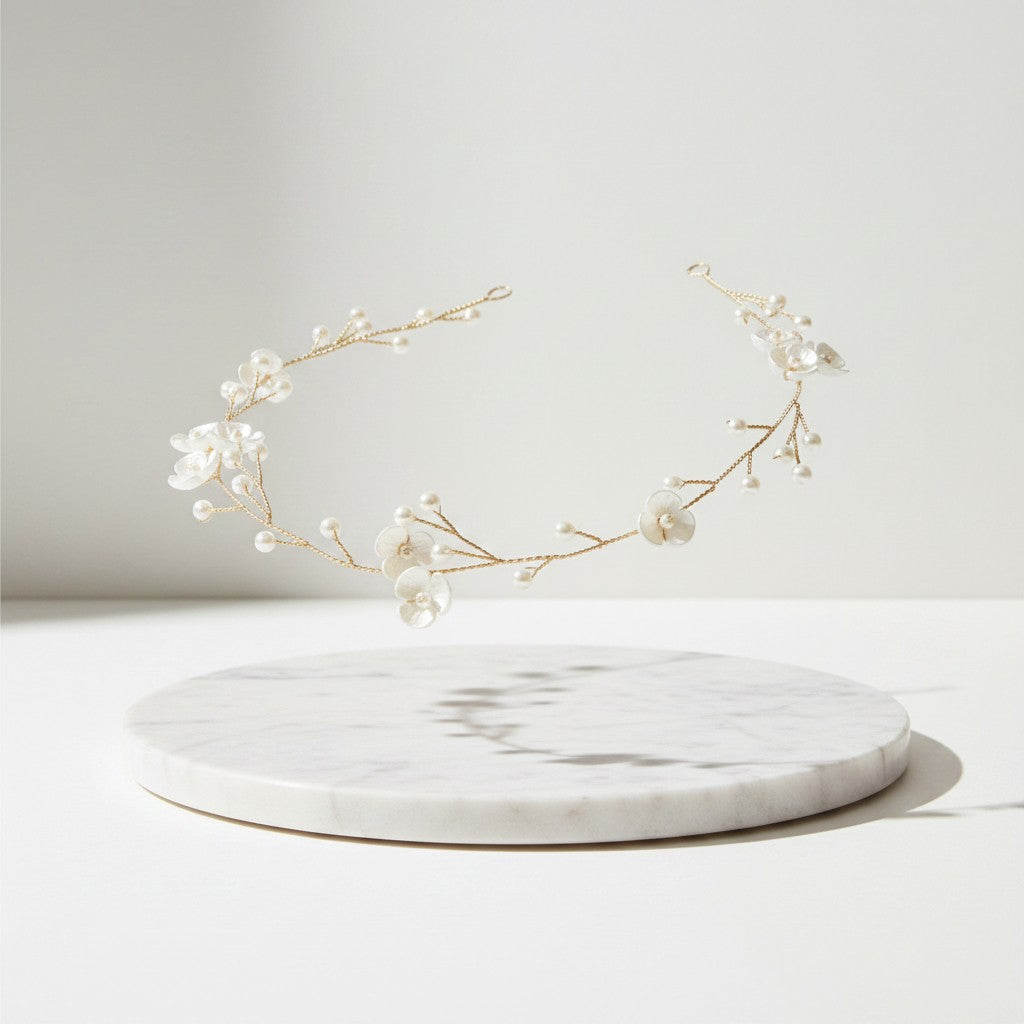 ATHENA COLLECTION - DAINTY FLORAL HAIR VINE - HP204 GOLD